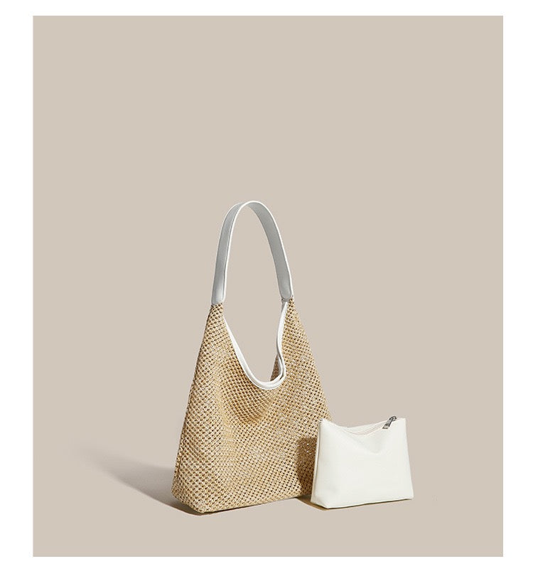 Bolso de mano tejido de paja retro Bolso de playa de gran capacidad de hombro