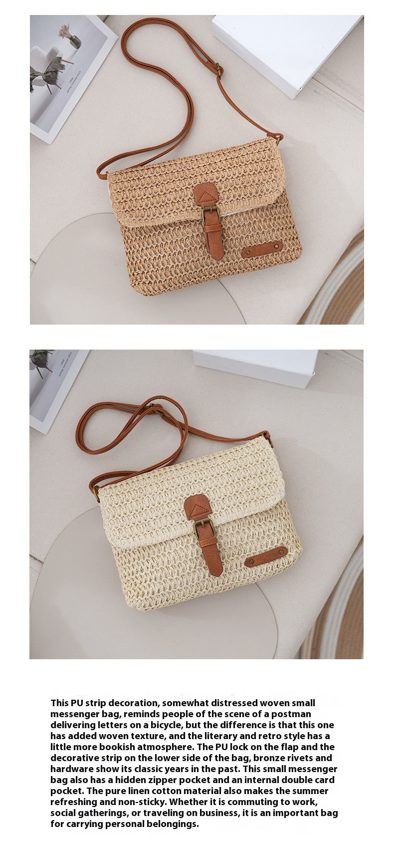 Bolso bandolera de paja de viaje