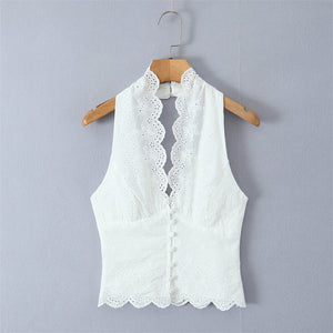 Top Corto Bordado Blanco sin Tirantes