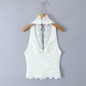 Top Corto Bordado Blanco sin Tirantes
