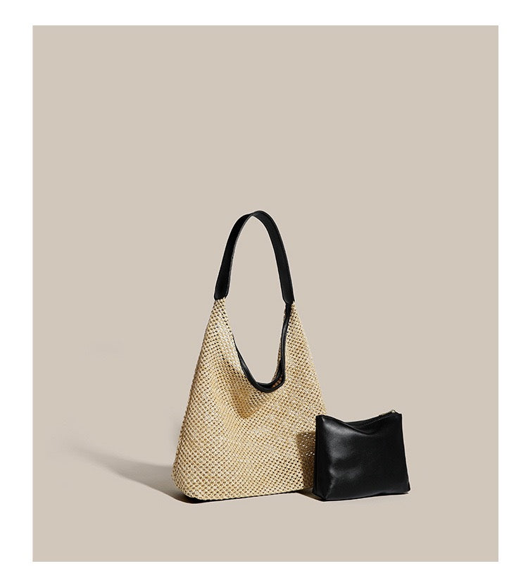 Bolso de mano tejido de paja retro Bolso de playa de gran capacidad de hombro