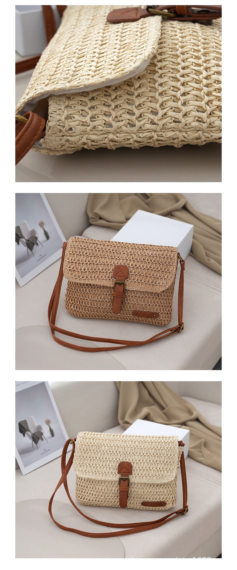 Bolso bandolera de paja de viaje