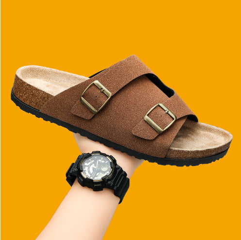 Crisscross Cork Suede Sandals